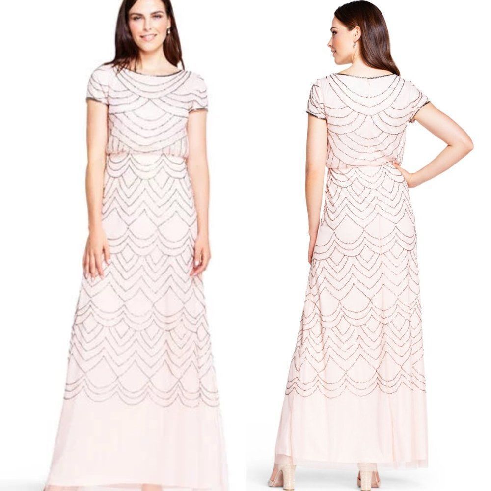 ADRIANNA PAPELL Short Sleeve Beaded Blouson Gown - Picture 1 of 1
